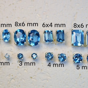 Genuine "Swiss" Blue Topaz Stud Earrings - Choose a size!  Sterling silver December birthstones, post earring, no nickel and hypoallergenic.