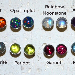 Titanium Stud 5 mm Gemstone Cabochon Earrings - Choose from 8 different gems!  Genuine gemstones, completely nickel free and hypoallergenic.