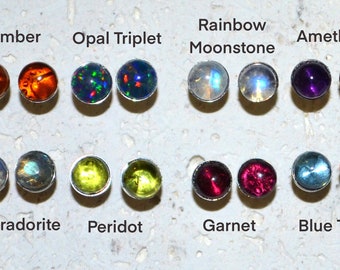 Titanium Stud 5 mm Gemstone Cabochon Earrings - Choose from 8 different gems!  Genuine gemstones, completely nickel free and hypoallergenic.