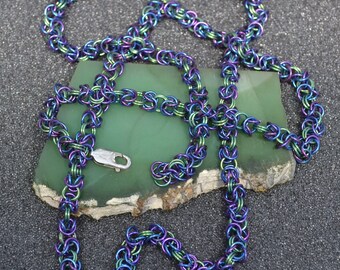 Blue Green Purple Niobium Byzantine or Box Chain Necklace - Pick