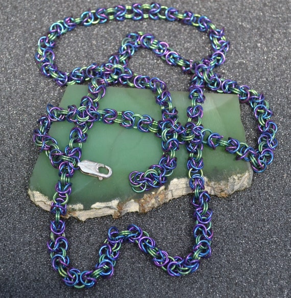 Blue Green Purple Niobium Byzantine or Box Chain Necklace - Pick
