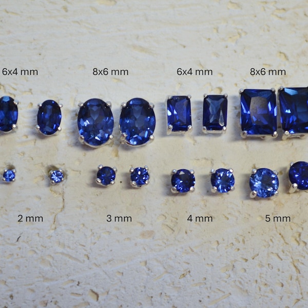 Pendientes de zafiro azul auténtico. ¡Elige tu talla! Plata de ley, rellenos de vidrio, piedras de nacimiento de septiembre, sin níquel e hipoalergénicos.