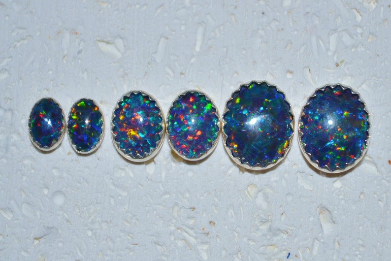Genuine Opal Triplet Stud Earrings Choose a size Sterling silver and October birthstones, post earrings, no nickel and hypoallergenic. image 4