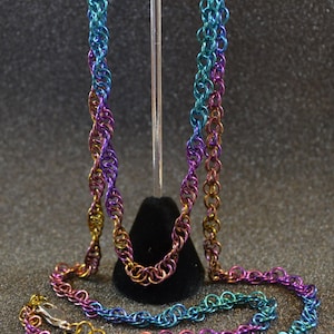 Rainbow Ombre Niobium Rope Chain Necklace - Pick Your Length! Shimmering iridescent rainbow color, non-plated, no nickel and hypoallergenic.