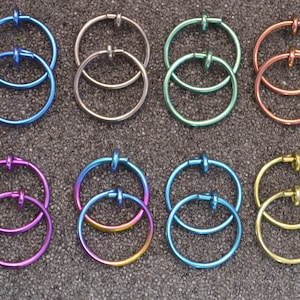 18 g. Niobium 1/2&quot; (12 mm) Hoop Earrings - Choose a color! Jewelry for nose, cartilage, septum and lobes, nickel free and hypoallergenic.