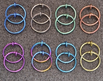 18 g. Niobium 1/2&quot; (12 mm) Hoop Earrings - Choose a color! Jewelry for nose, cartilage, septum and lobes, nickel free and hypoallergenic.