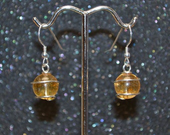 Citrine Wrapped Bead Earrings - Sterling silver, genuine natural yellow-gold gemstones, handmade, non-plated nickel free and hypoallergenic.