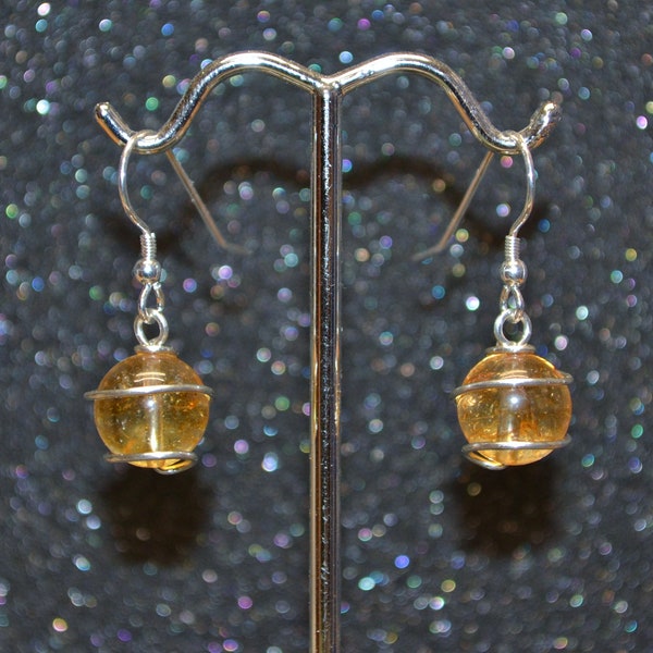 Citrine Wrapped Bead Earrings - Sterling silver, genuine natural yellow-gold gemstones, handmade, non-plated nickel free and hypoallergenic.
