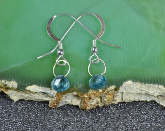 Genuine Blue Zircon Faceted Briolette Earrings, Hook or