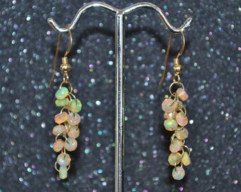 Genuine Welo Opal Faceted Fuzzy Rondelle Earrings, Sterling Or Goldfill, You Choose! Dainty simple October birthstone gem cascade dangles.