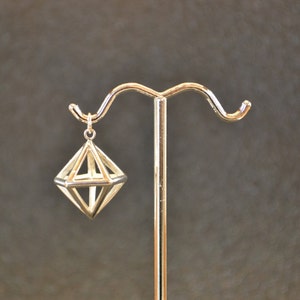 Cast Pentagonal Double Pyramid Pendant Or Charm (d10) - Silver, 3D, geometric, triangular wire outlines, nickel free and hypoallergenic.