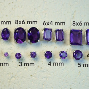 Genuine Amethyst Stud Earrings Choose a size Sterling silver purple February birthstones, post earrings, no nickel and hypoallergenic. image 1
