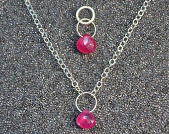 Genuine Ruby Faceted Briolette Necklace Or Pendant, You Choose! Dainty minimal simple layering red July birthstone in sterling silver.