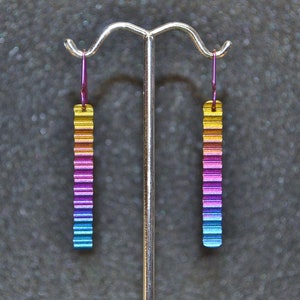 Rainbow Niobium Rectangle Zigzag Earrings - Iridescent anodized metal, niobium ear wires, no nickel, non-plated and fully hypoallergenic.
