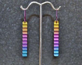 Rainbow Niobium Rectangle Zigzag Earrings - Iridescent anodized metal, niobium ear wires, no nickel, non-plated and fully hypoallergenic.