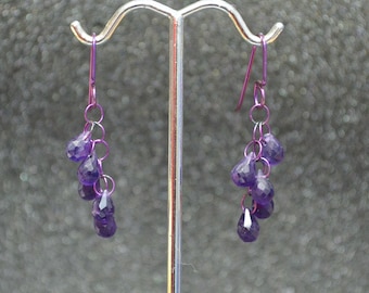 Niobium And Faceted Gem Briolette Earrings in 4 Different Gems, You Choose! Dainty hypoallergenic simple cascading bead dangles in 4 colors.