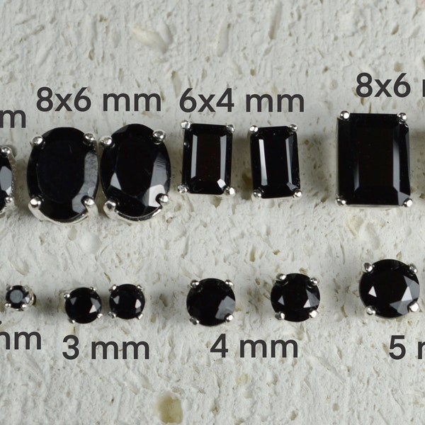 Genuine Black Spinel Stud Earrings - Choose a size! Sterling silver and shiny black gems, post earrings, no nickel and hypoallergenic.