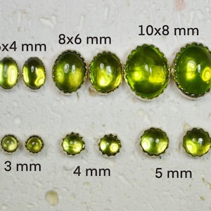 Genuine Peridot Cabochon Stud Earrings - Choose a size! Sterling silver green August birthstones, non-plated, no nickel and hypoallergenic.