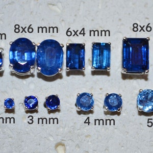 Genuine Kyanite Stud Earrings - Choose a size! Sterling silver and true blue gems, post earrings, non-plated, no nickel and hypoallergenic.