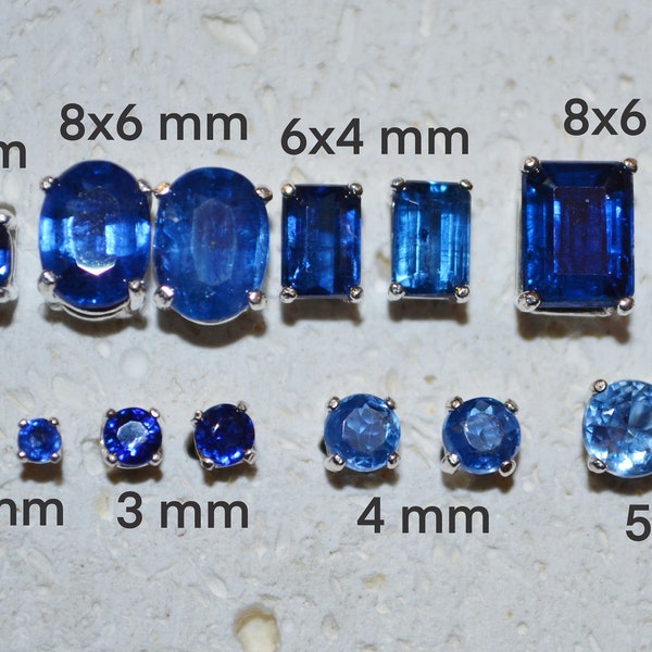 Echte kyaniet oorknopjes - Kies een maat! Sterling zilveren en echte blauwe edelstenen, postoorbellen, niet-verguld, geen nikkel en hypoallergeen.