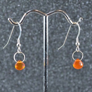 Genuine Mexican Fire Opal Faceted Briolette Earrings, Hook Or Lever Back, You Choose! Dainty minimal orange October birthstone in silver.