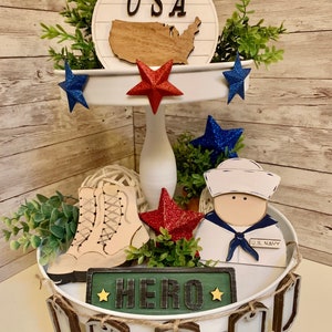 Military Signs, Army, Navy, Marines, Air Force, Coast Guard, 4th of July,  Memorial Day, Patriotic Tier Tray Decor, DIY wood blank set