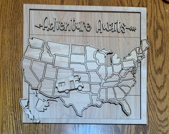 Adventure Awaits, Traveling map, location destination, Camping, USA map