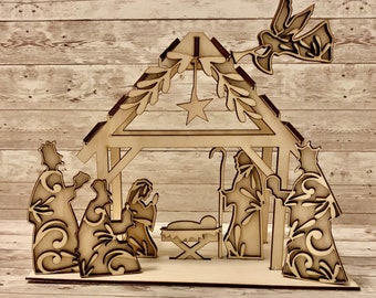 Manger scene Cutout, Christmas Wood Blank, Christmas Wood Cutout, Spiritual Blank, wood cutout, wood blank, DIY,