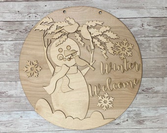 Snowman Door Hanger, Cardinals Door Hanger, Winter Door Decor Wood Blank, Snowman, DIY Cutout for Front Door