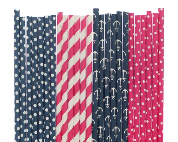 Gender Reveal Straws, Nautical Decorations, Seaside Birthday, Sail On Over, Anchor Paper Straws, Sailor Party Decor, Nautical Cake Sticks Il_570xn