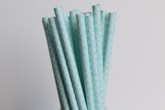 Light Blue Damask Paper Straws-Light Blue Straws-Wedding Straws-Quatrefoil Straws-Trellis Straw-Lace Pattern Straws-Moroccan Party Straws Il_570xn