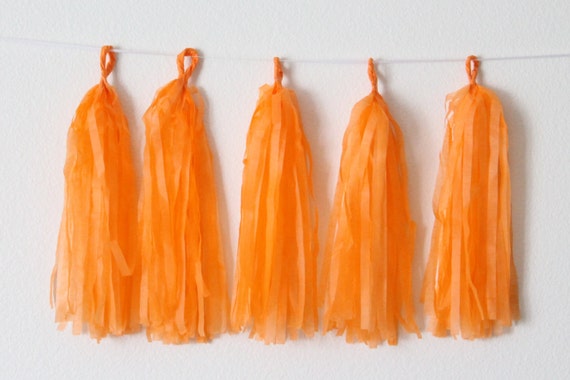 Tissue Paper Tassel Garland DIY KIT-Orange Party Decor-Halloween Party Tassels-Woodland Party Garland-Orange Paper Banner-Orange Tassels Il_570xn