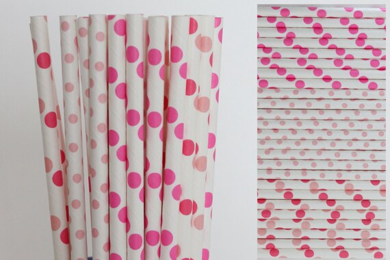 Pink Polka Dot Paper Straw Mix-Hot Pink Straws-Dark Pink Straws-Light Pink Straws-Polka Dot Straws-Party Straws-Wedding Straws-Paper Straws Il_570xn