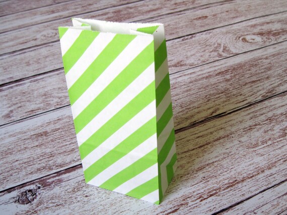 Party Favor Bags-10 Green Striped SMALL Lunch Sack-Striped Party Favor Bags-Wedding Gift Bag-Striped Birthday Treat Bag-Lime Goodie Bag Il_570xn