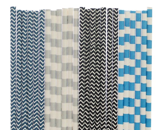 Blue Paper Straws Little Man Birthday Sweet 16 Party Decor Etsy