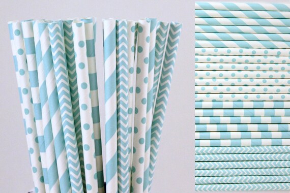 Light Blue Paper Straw Mix-Light Blue Straws-Polka Dot Straws-Chevron Straws-Gender Reveal-Striped Straws-Party Straws-Mason Jar Straws Il_570xn