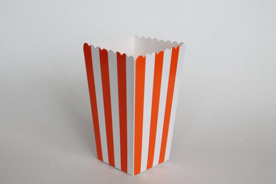 Orange Striped Popcorn Box-Pop Corn Scoop-Orange Favor Box-Party Favor Boxes-Striped Party Supplies-Orange Birthday Party-Wedding Favor Box Il_570xn