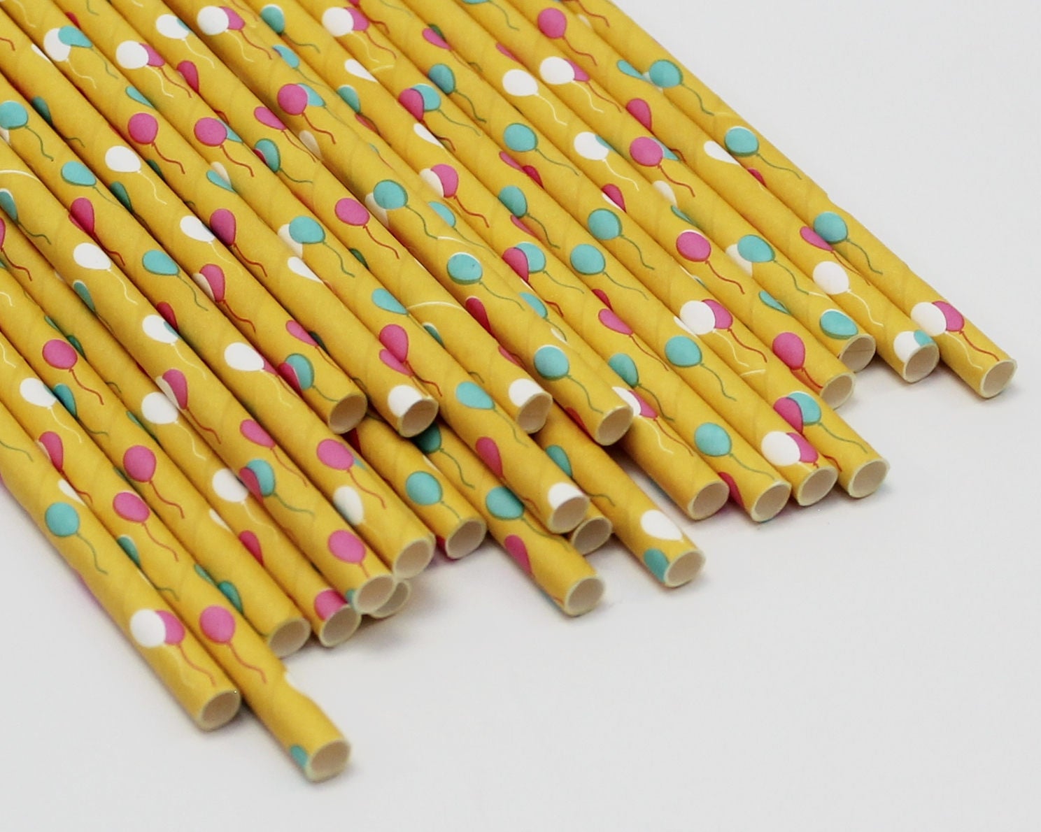 yellow-balloon-straws-yellow-paper-straws-birthday-party-etsy