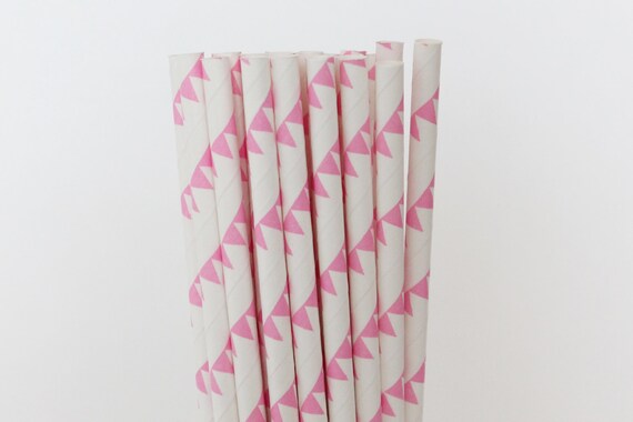 Pink Pennants Paper Straws-Pink Straws-Pennant Banner Straws-Wedding Straws-Shower Straws-Party Straws-Mason Jar Straws-Cake Pop Sticks Il_570xn