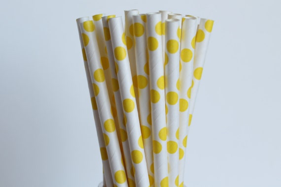 Yellow Polka Dot Paper Straws-Yellow Straws-Polka Dot Straws-Wedding Straws-Party Straws-Shower Straws-Mason Jar Straws-Cake Pop Sticks Il_570xn