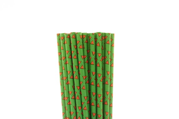 Green with Red Triangles Paper Straws-Green Straws-Triangle Straws-Red Straws-Retro Party Straws-Frog Party Straws-Gnome Paper Straws Il_570xn