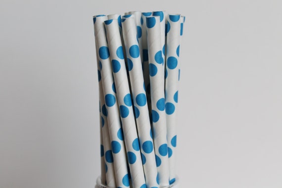 Blue Polka Dot Paper Straws-Bright Blue Paper Straw-Wedding Straws-Sky Blue Birthday Party Straw-Mason Jar Straws-Polka Dot Drinking Straws Il_570xn