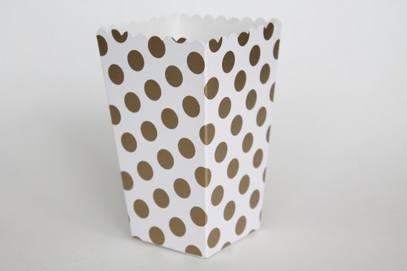 Gold Polka Dot Popcorn Box-Pop Corn Scoop-Gold Favor Box-Party Favor Boxes-Polka Dot Party Supplies-Gold Birthday Party-Wedding Favor Box Il_570xn