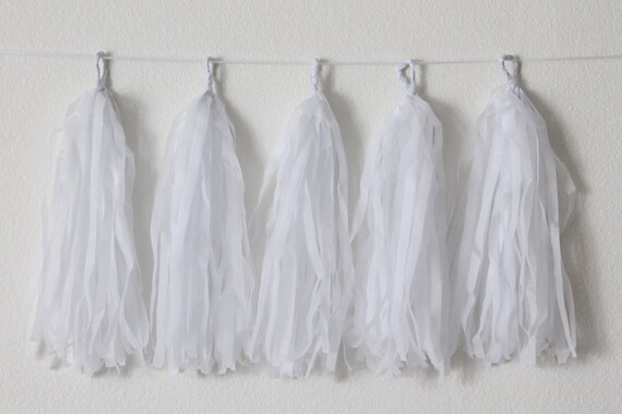 Tissue Paper Tassel Garland DIY KIT-White Party Decor-Wedding Party Banner-Snow White Garland-White Balloon Tassels-Swan Princess Party Il_570xn