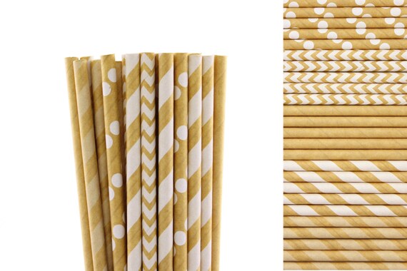 Kraft Paper Straw Mix-Kraft Straws-Striped Straws-Polka Dot Straws-Chevron Paper Straws-Gingerbread House Party Straws-Drinking Straws Il_570xn