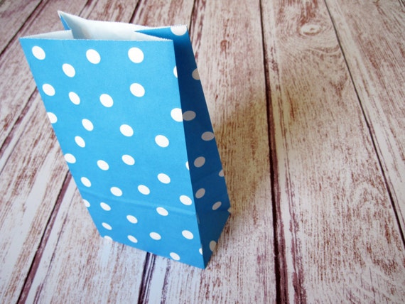 Party Favor Bags-10 BLUE Polka Dot Lunch Sack-Dotted Party Favor Bags-Wedding Gift Bag-Polka Dot Birthday Treat Bag-Blue Goodie Bag Il_570xn