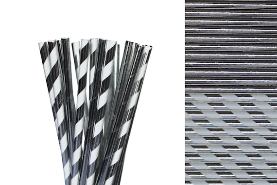 Silver Foil Paper Straw Mix-Striped Straws-Silver Straws-Glam Party-Engagement Paper Straws-Wedding Decor-Solid Silver Straws-Hip Hop Party Il_570xn