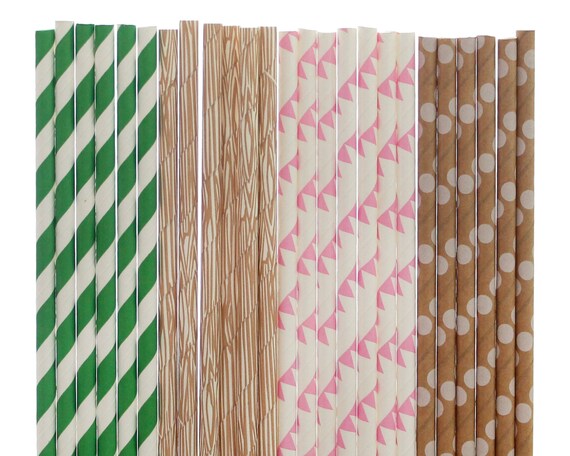 Sweet 16 Paper Straws, Boho Baby Shower, Pool Party Straws, Tickled Pink Baby Shower Paper Straws, Bachelorette Party, Shabby Chic Decor Il_570xn