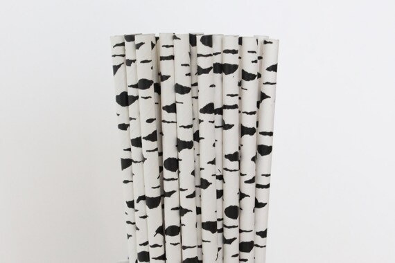 Black and White Birch Trunk Paper Straws-Black and White Mason Jar Straws-Wedding Paper Straws-Aspen Tree Trunk Straws-Birthday Party Straw Il_570xn