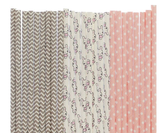 Bunny Paper Straws, Girl First Birthday, Baby Shower Decor, Bunny Cake Pop Stick, Easter Decorations, Pink and Gray Straws Some Bunny Is One Il_570xn